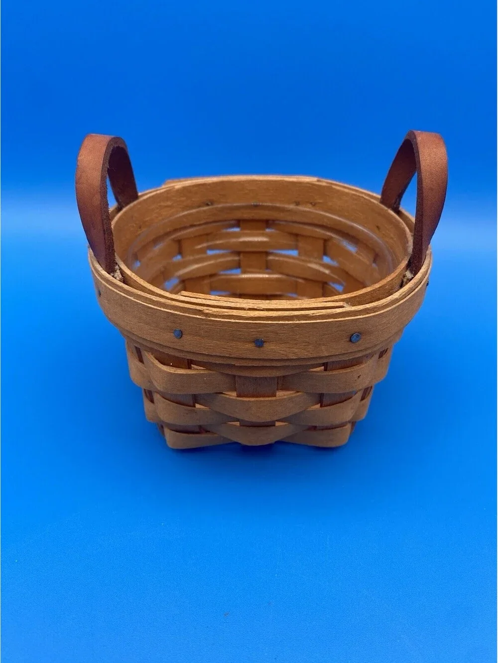 Longaberger Handwoven Miniature Basket w/ Leather Handles - 1995 - 4.75